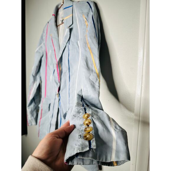 DEREK LAM 10 CROSBY Blue Striped Colors One Button Front Blazer Coat Size 6 - Picture 4 of 12